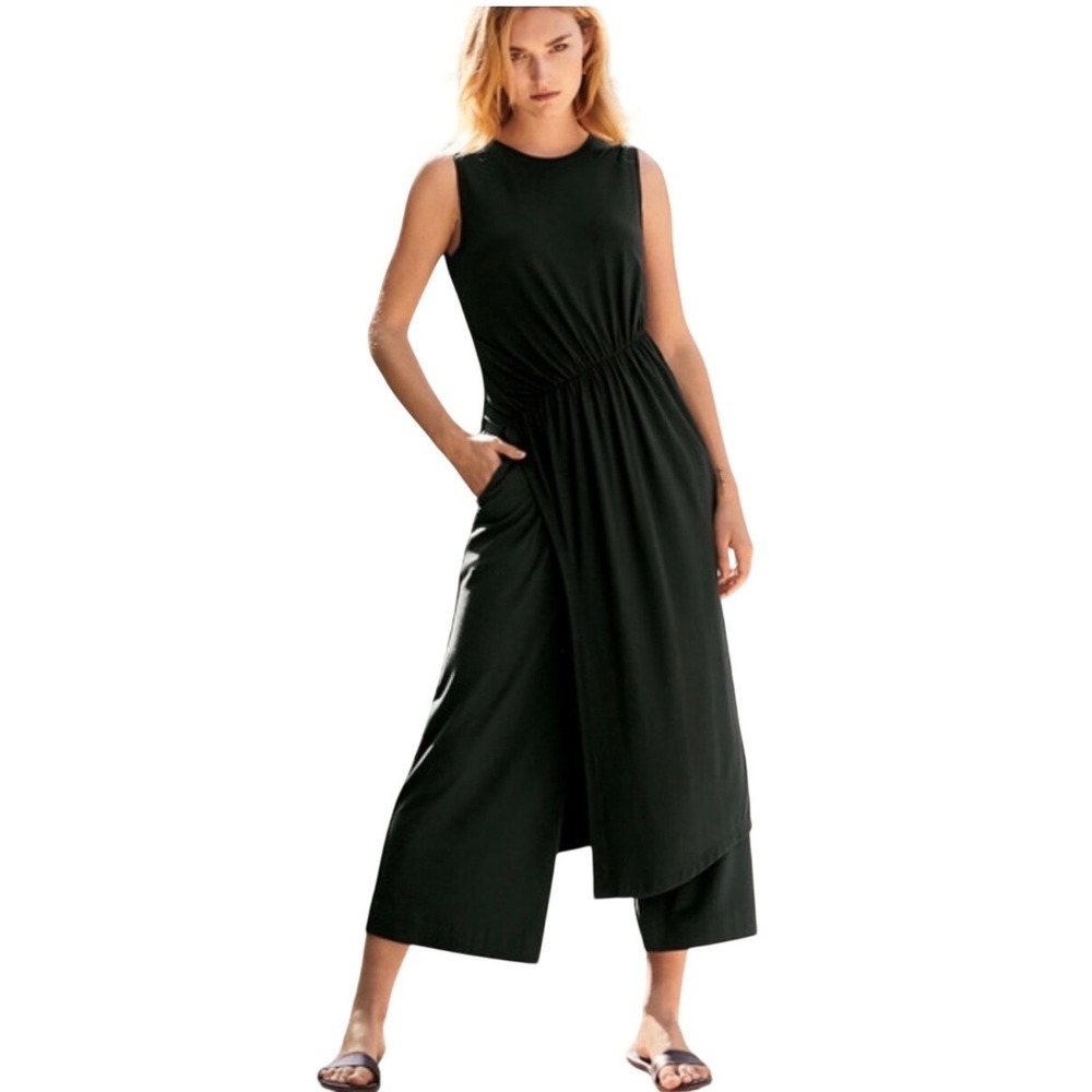Peruvian Connection Twyla Tunic‎ Sleeveless Ruched Side Slit Gray Black Sz XL